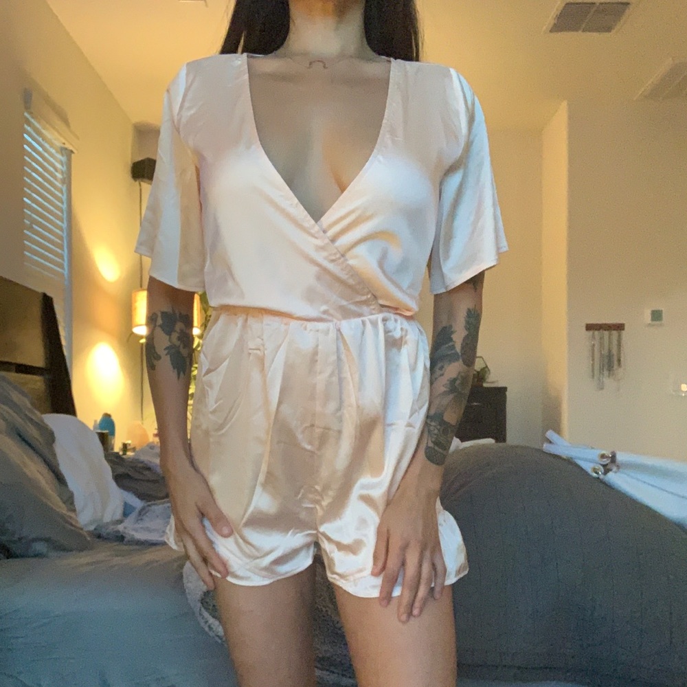 Peach Satin Romper